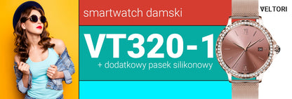 Smartwatch Damski VELTORI VT320-1 Złota Bransoleta + Różowy Pasek – zdjęcie 12