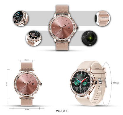 Smartwatch Damski VELTORI VT320-1 Złota Bransoleta + Różowy Pasek – zdjęcie 13