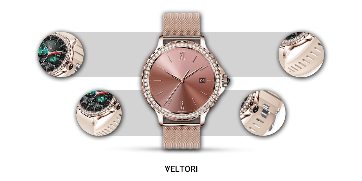 Smartwatch Damski VELTORI VT320-1 Złota Bransoleta + Różowy Pasek – zdjęcie 14