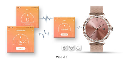 Smartwatch Damski VELTORI VT320-1 Złota Bransoleta + Różowy Pasek – zdjęcie 15