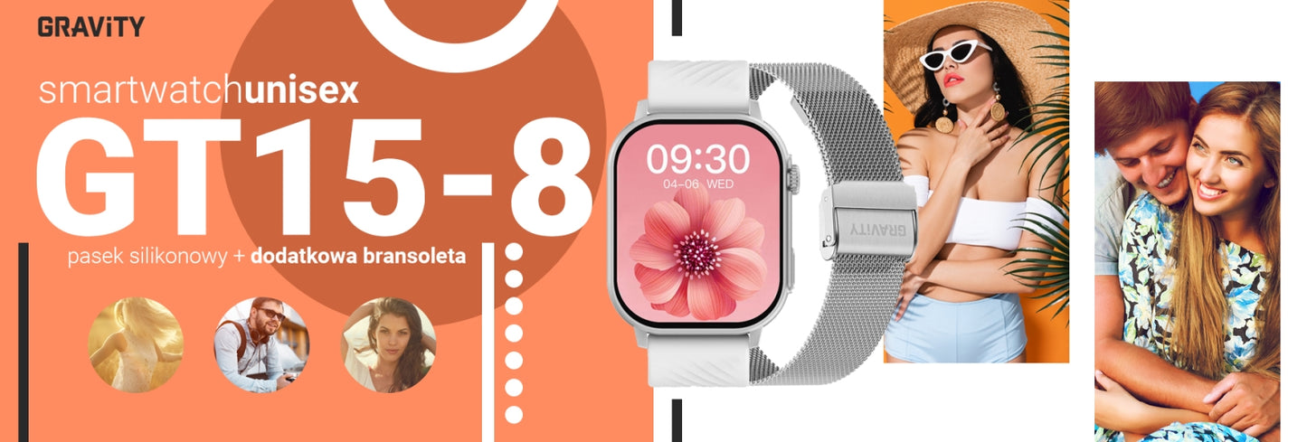 Smartwatch Gravity GT15-8 Szary Pasek Silikonowy + Srebrna Bransoleta – zdjęcie 10