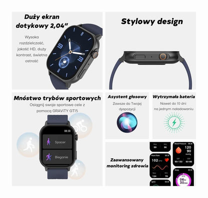 Smartwatch Damski GRAVITY GT15-11 Granatowy Pasek Silikonowy + Złota – zdjęcie 3