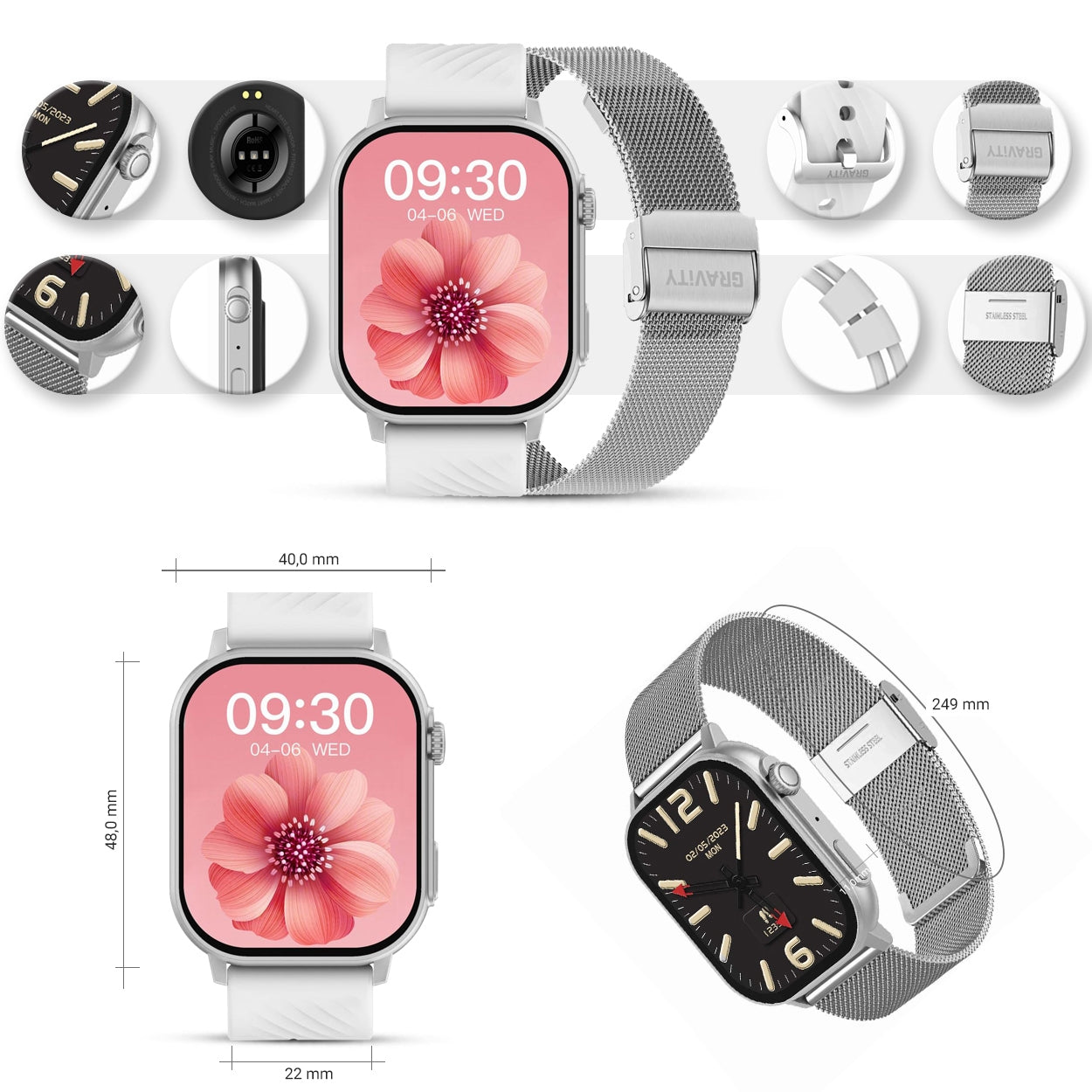 Smartwatch Gravity GT15-8 Szary Pasek Silikonowy + Srebrna Bransoleta – zdjęcie 11