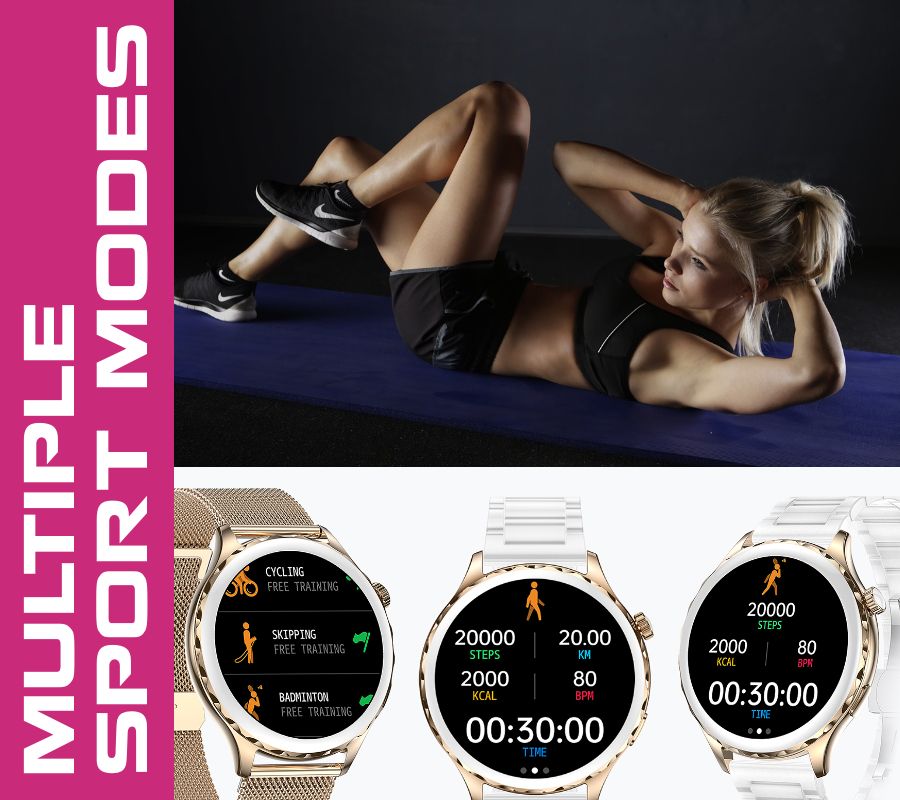 Smartwatch Damski Rubicon RNCF02-2 Złoty + Pasek Różowy – zdjęcie 11