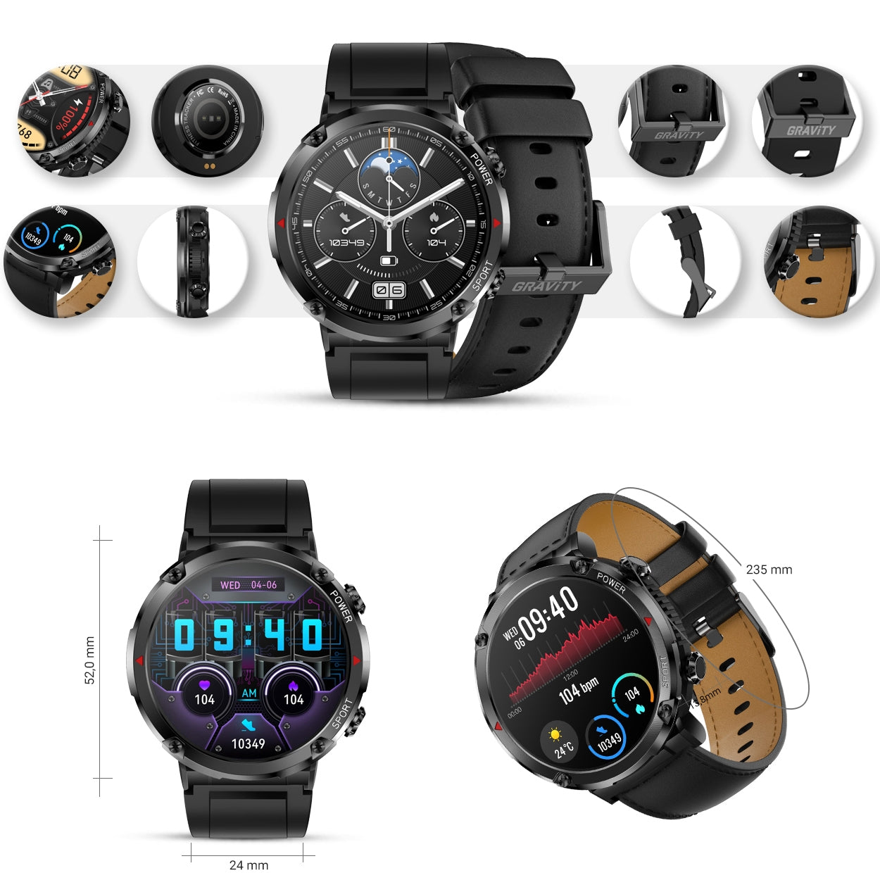 Smartwatch Gravity GT21-3 + Czarny Pasek Silikonowy – zdjęcie 11