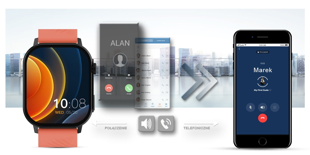 Smartwatch Gravity GT15-3 Czerwony Pasek Silikonowy + Czarna Bransoleta – zdjęcie 12