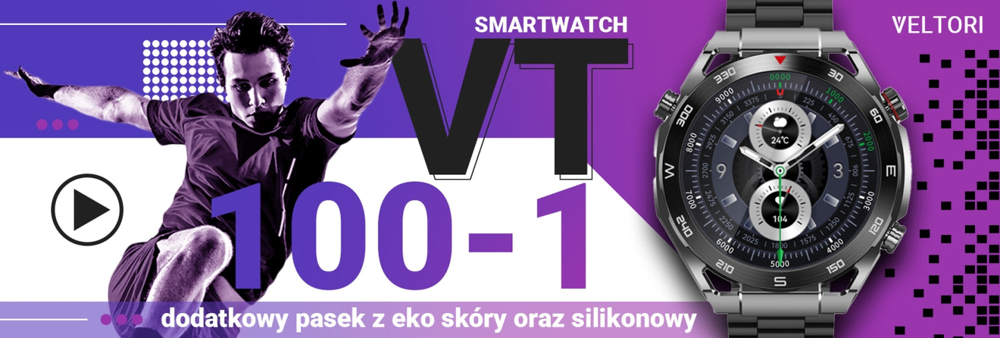 Smartwatch VELTORI VT100-1 + Czarny Pasek Silikonowy + Czarny Eko Skóra – zdjęcie 10