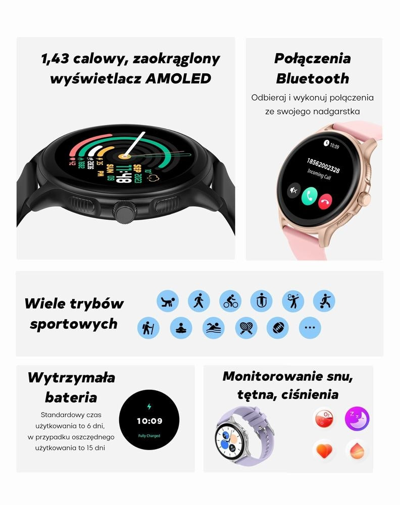 Smartwatch Damski GRAVITY GT12-5 Szary Pasek Silikonowy + Bransoleta – zdjęcie 3
