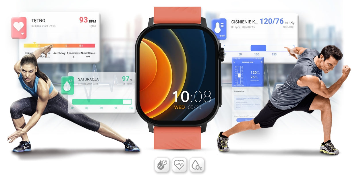 Smartwatch Gravity GT15-3 Czerwony Pasek Silikonowy + Czarna Bransoleta – zdjęcie 14