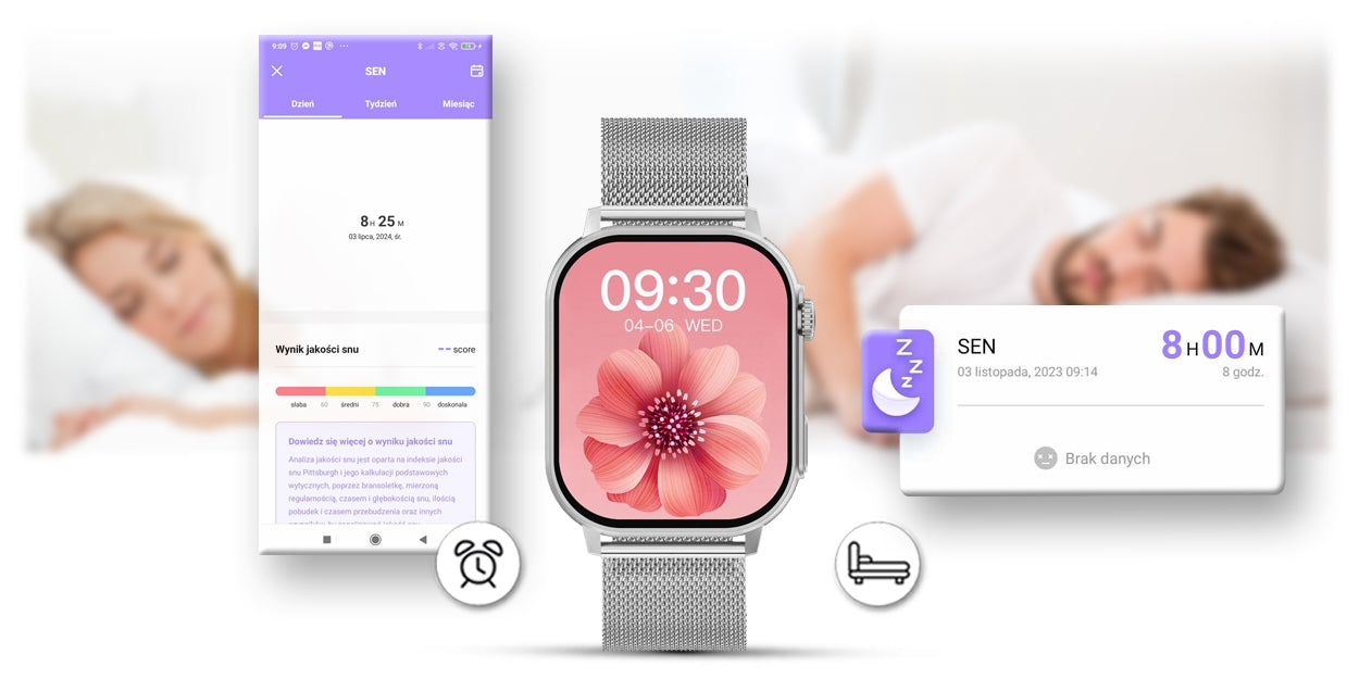 Smartwatch Gravity GT15-9 Czarny Pasek Silikonowy + Srebrna Bransoleta – zdjęcie 14