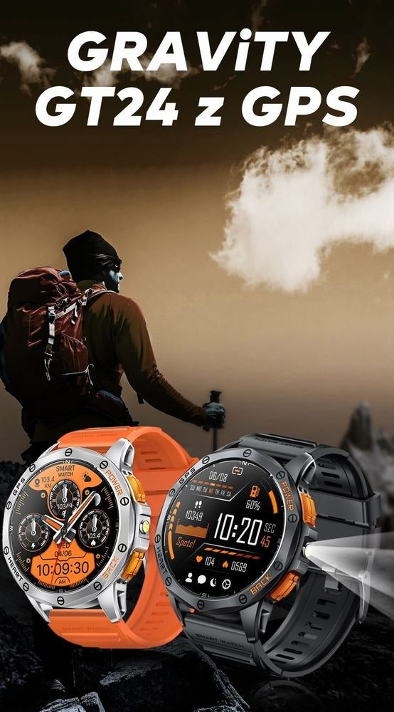 Smartwatch Męski GRAVITY GPS GT24-4 Czarny Pasek Silikonowy + Pomarańczowy – zdjęcie 2