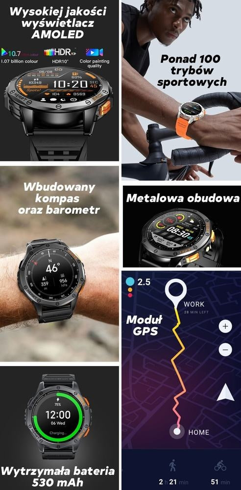 Smartwatch Męski GRAVITY GPS GT24-1 Czarny Pasek Silikonowy + Granatowy – zdjęcie 14