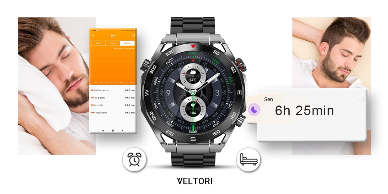 Smartwatch VELTORI VT100-1 + Czarny Pasek Silikonowy + Czarny Eko Skóra – zdjęcie 15