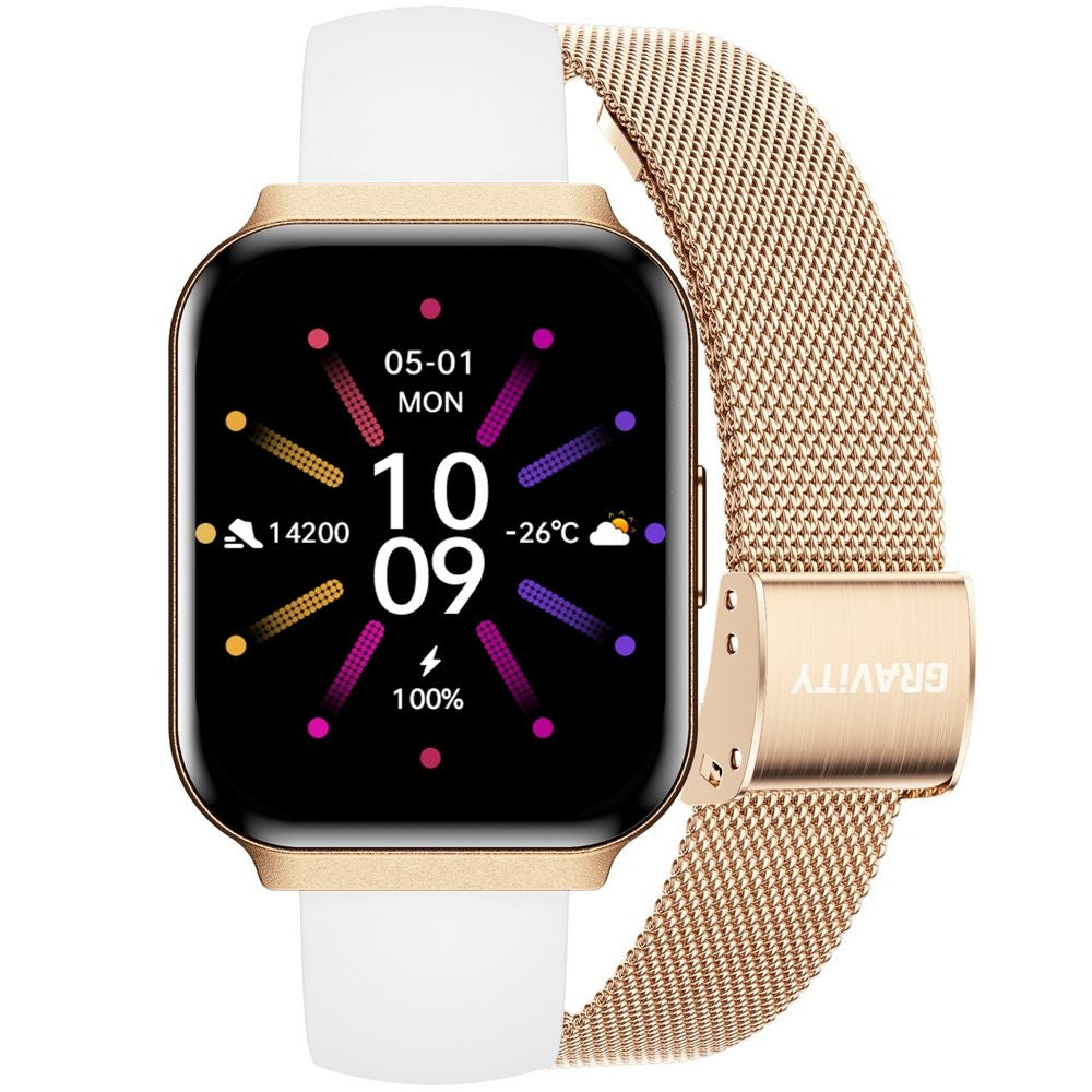 Smartwatch Gravity Różowe Złoto Pasek + Bransoleta GT44-1