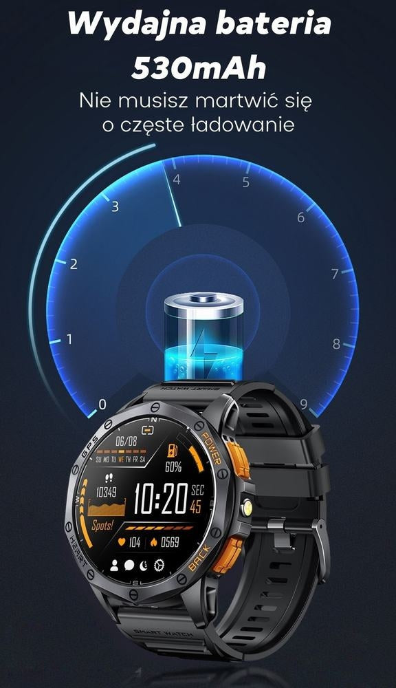 Smartwatch Męski GRAVITY GPS GT24-4 Czarny Pasek Silikonowy + Pomarańczowy – zdjęcie 11