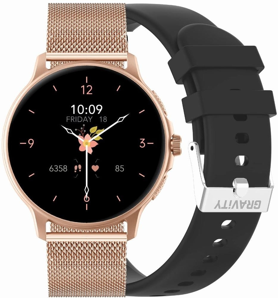 Smartwatch Damski GRAVITY GT12-4 Czarny Pasek Silikonowy + Bransoleta