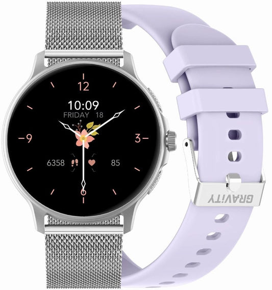 Smartwatch Damski GRAVITY GT12-6 Fioletowy Pasek Silikonowy + Srebrna