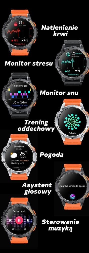 Smartwatch Męski GRAVITY GPS GT24-2 Czarny Pasek Silikonowy + Biały Pasek – zdjęcie 14