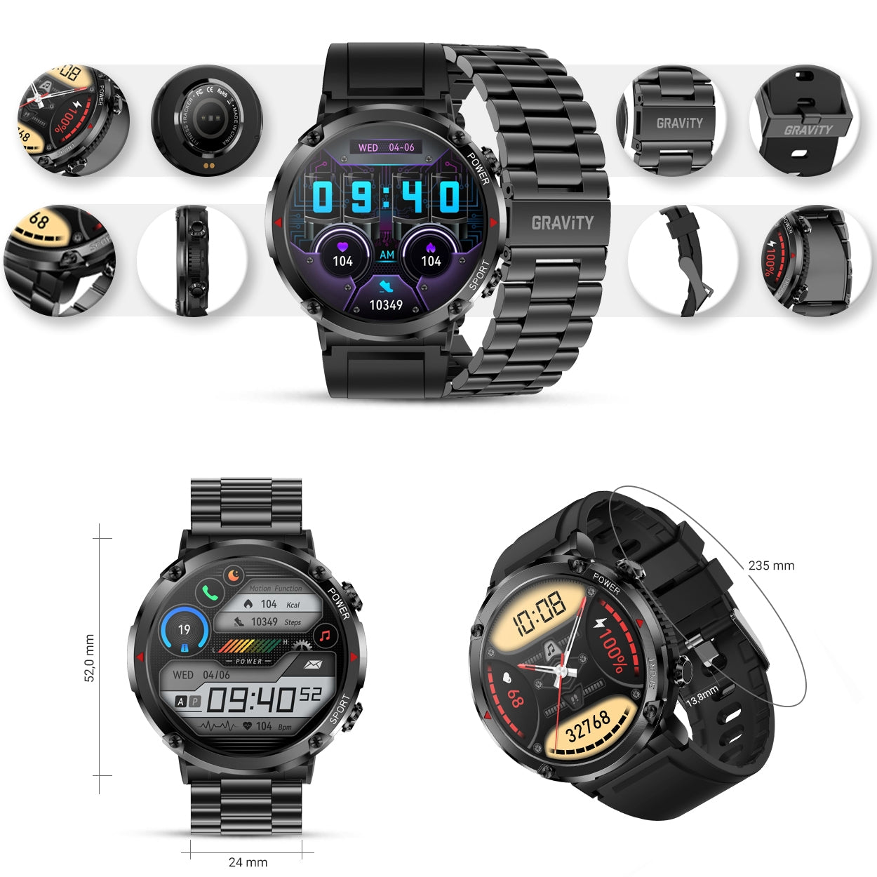 Smartwatch Gravity GT21-1+ Czarny Pasek Silikonowy – zdjęcie 10