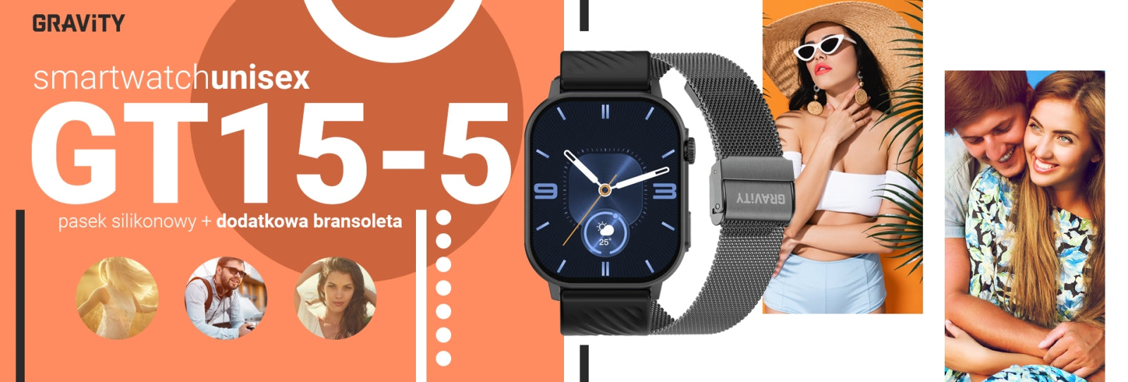 Smartwatch Gravity GT15-5 Czarny Pasek Silikonowy + Tytanowa Bransoleta – zdjęcie 10