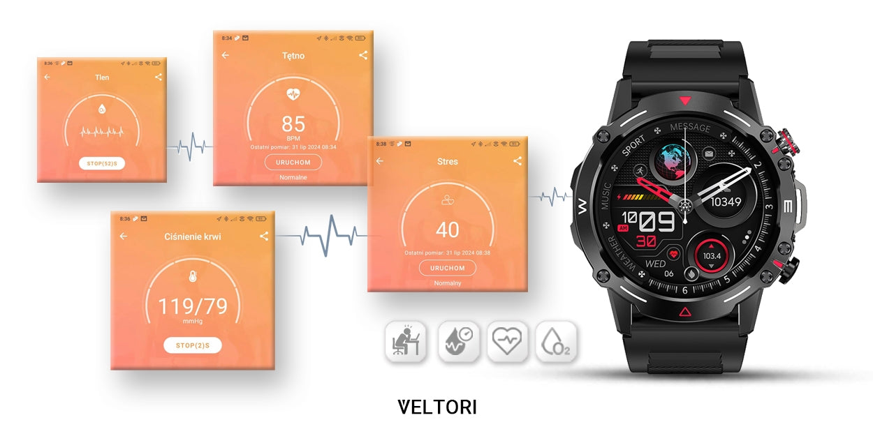 Smartwatch VELTORI VT110-1 Czarny Pasek Silikonowy – zdjęcie 8