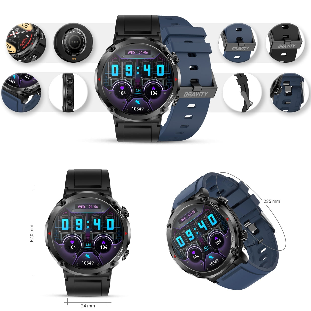 Smartwatch Gravity GT21-5 + Granatowy Pasek Silikonowy – zdjęcie 11