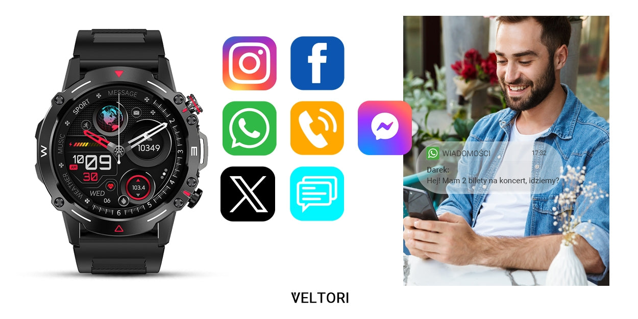 Smartwatch VELTORI VT110-1 Czarny Pasek Silikonowy – zdjęcie 11