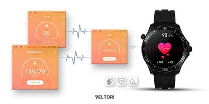Smartwatch VELTORI VT150-1 Czarny Pasek Silikonowy + Czarna Bransoleta – zdjęcie 12