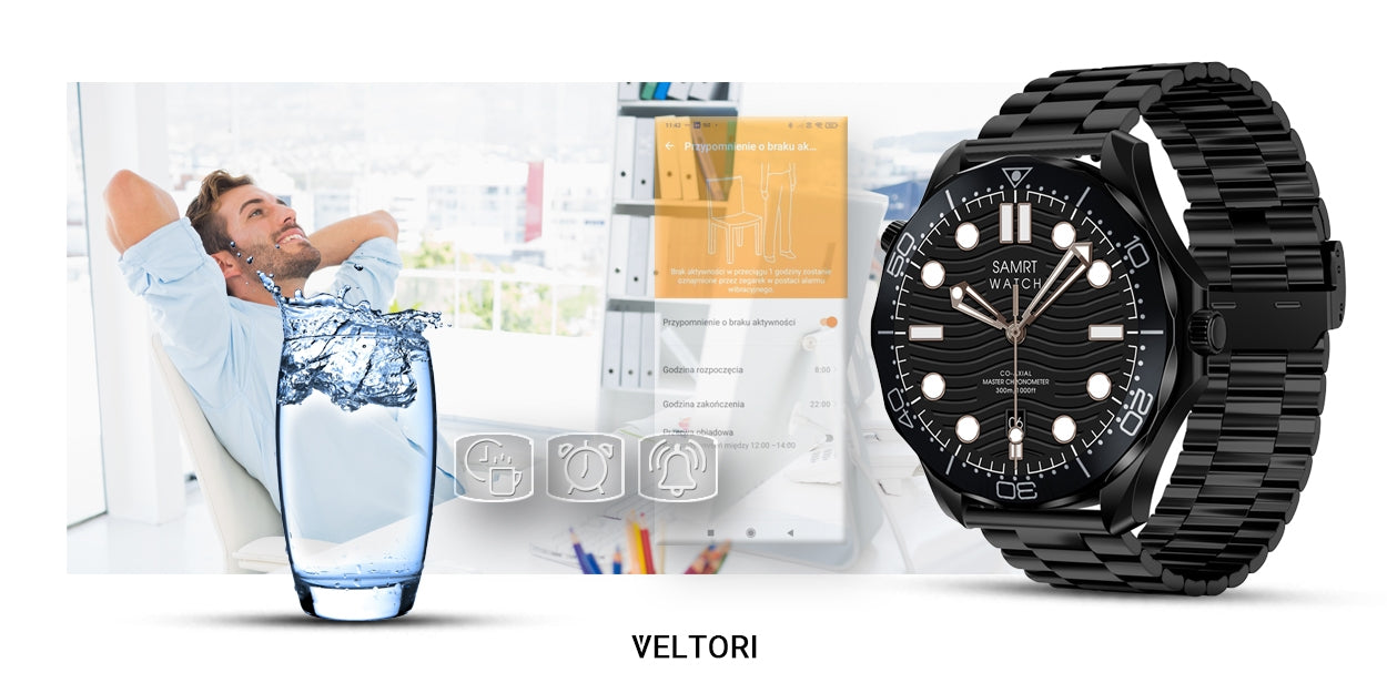 Smartwatch VELTORI VT150-1 Czarny Pasek Silikonowy + Czarna Bransoleta – zdjęcie 13