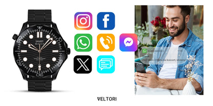 Smartwatch VELTORI VT150-1 Czarny Pasek Silikonowy + Czarna Bransoleta – zdjęcie 15