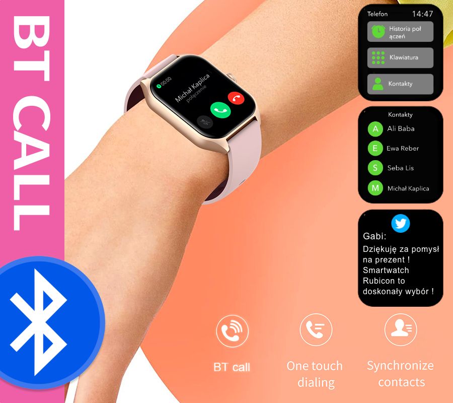 Smartwatch Rubicon RNCF03-1 Czarny+ Niebiesko-Pomarańczowy Pasek Parciany – zdjęcie 9