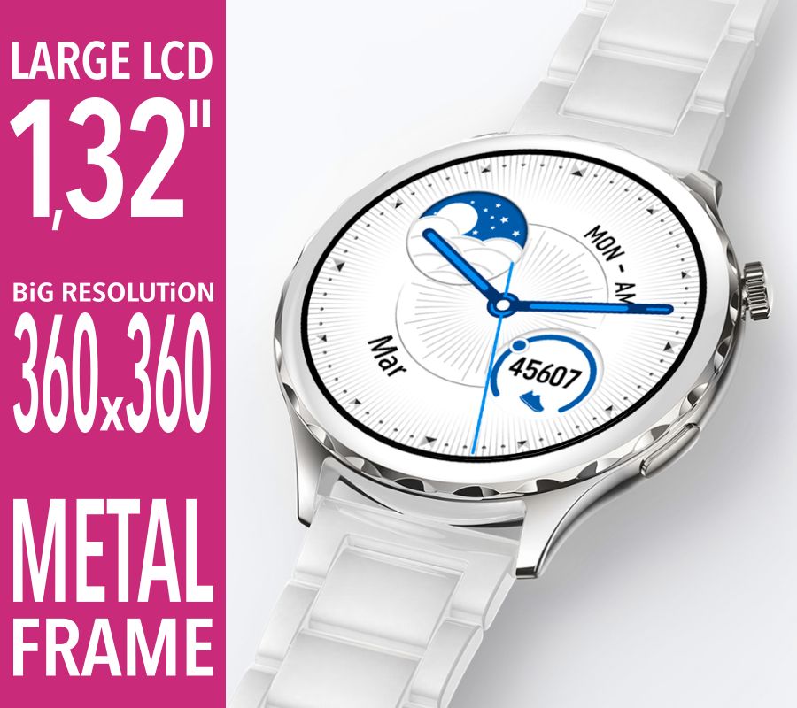 Smartwatch Damski Rubicon RNCF02-1 Srebrno-Srebrny + Czarny Silikonowy – zdjęcie 7