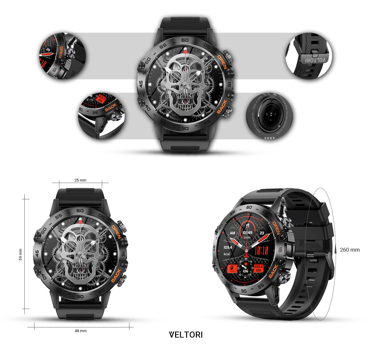 Smartwatch VELTORI VT120-1 Czarny Pasek Silikonowy – zdjęcie 6