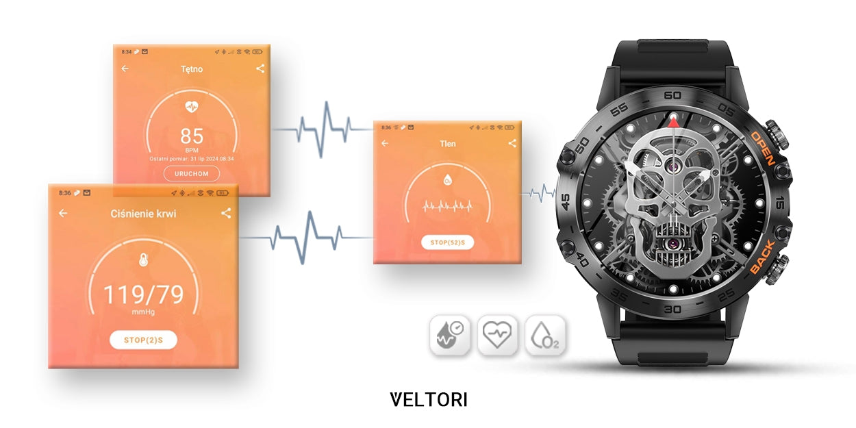 Smartwatch VELTORI VT120-1 Czarny Pasek Silikonowy – zdjęcie 7
