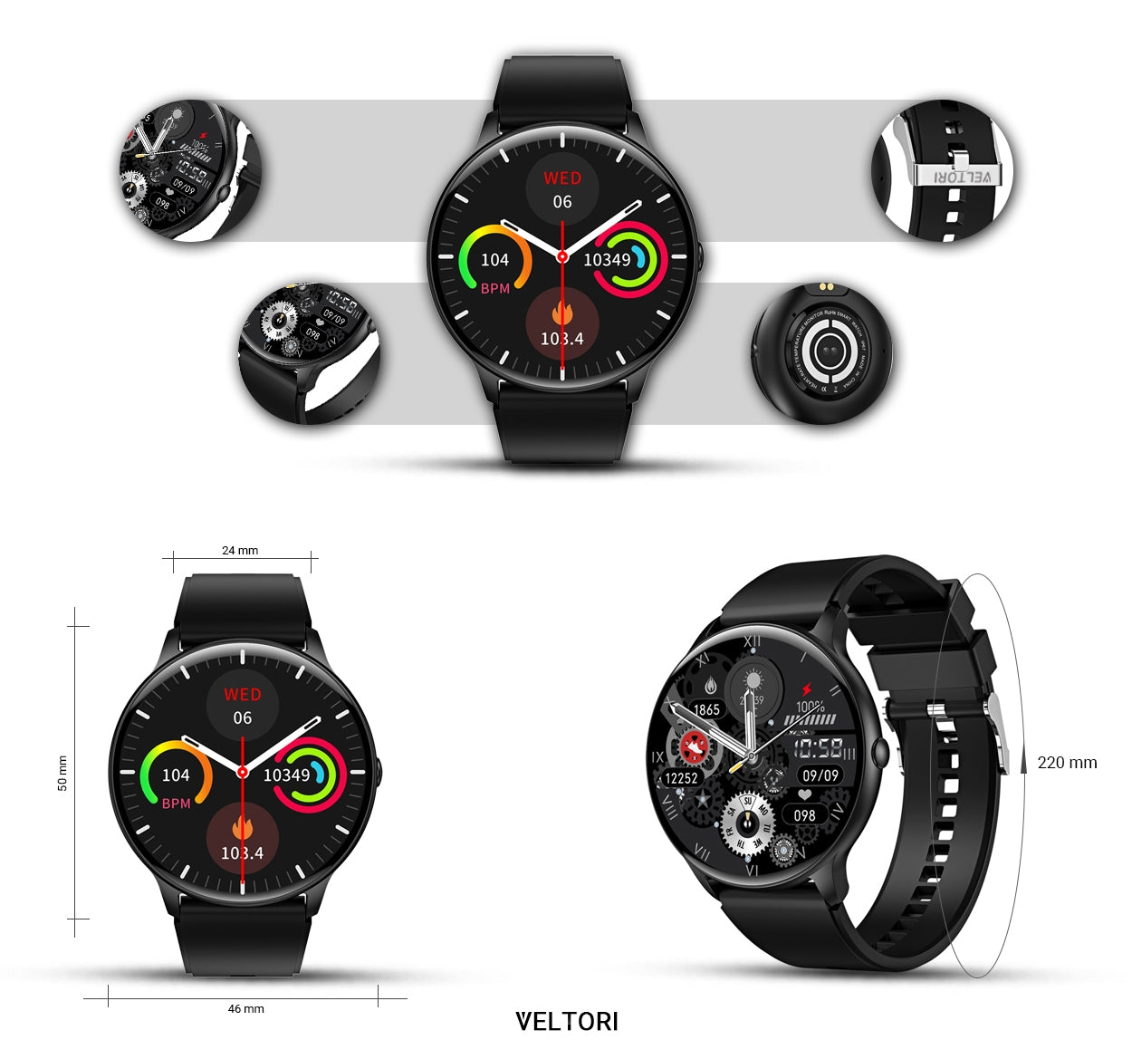 Smartwatch VELTORI VT160-1 Czarny Pasek Silikonowy – zdjęcie 10