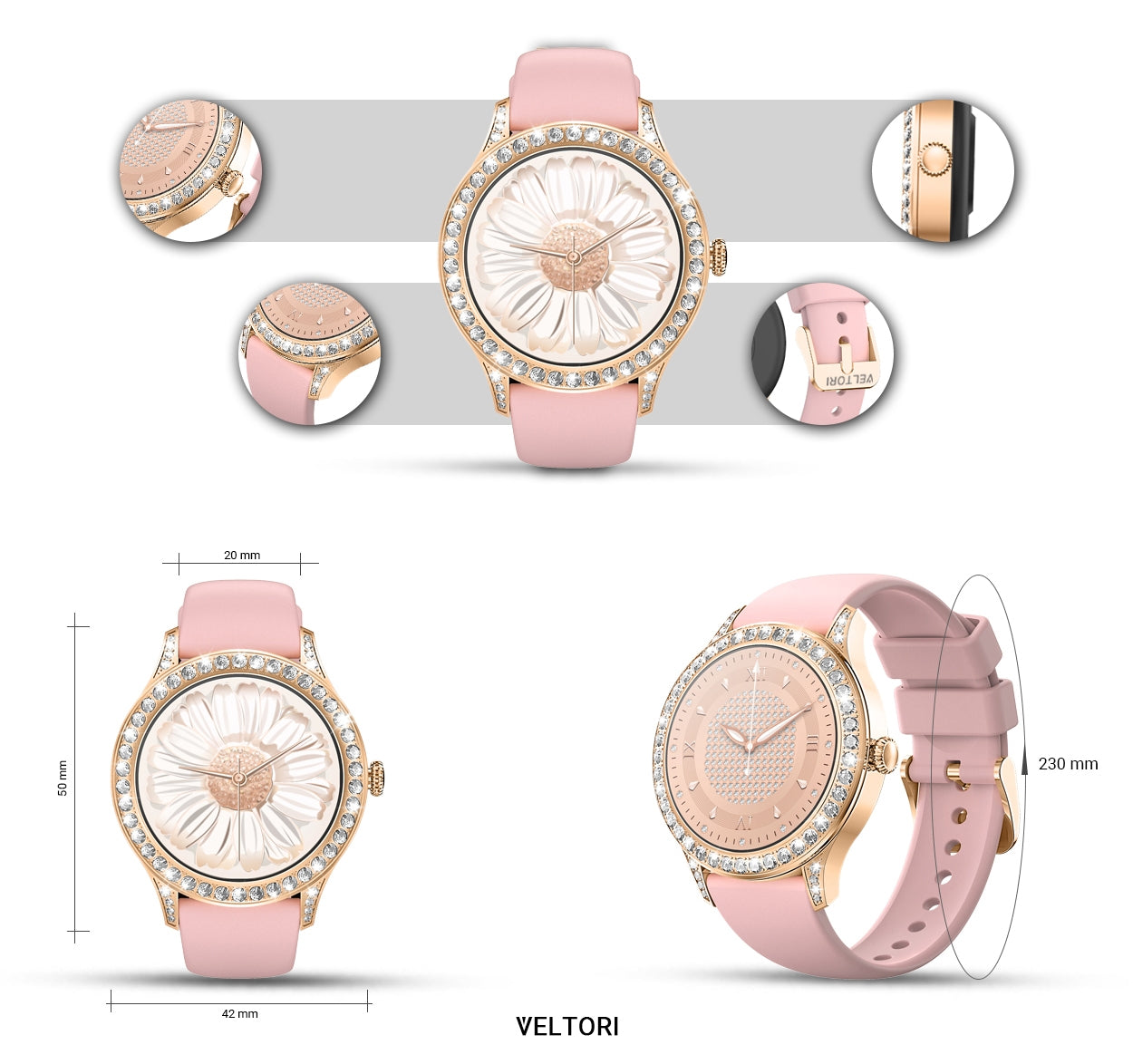 Smartwatch Damski VELTORI VT360-1 Różowy Pasek Silikonowy – zdjęcie 10