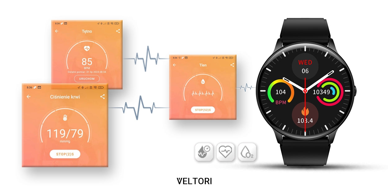 Smartwatch VELTORI VT160-1 Czarny Pasek Silikonowy – zdjęcie 11