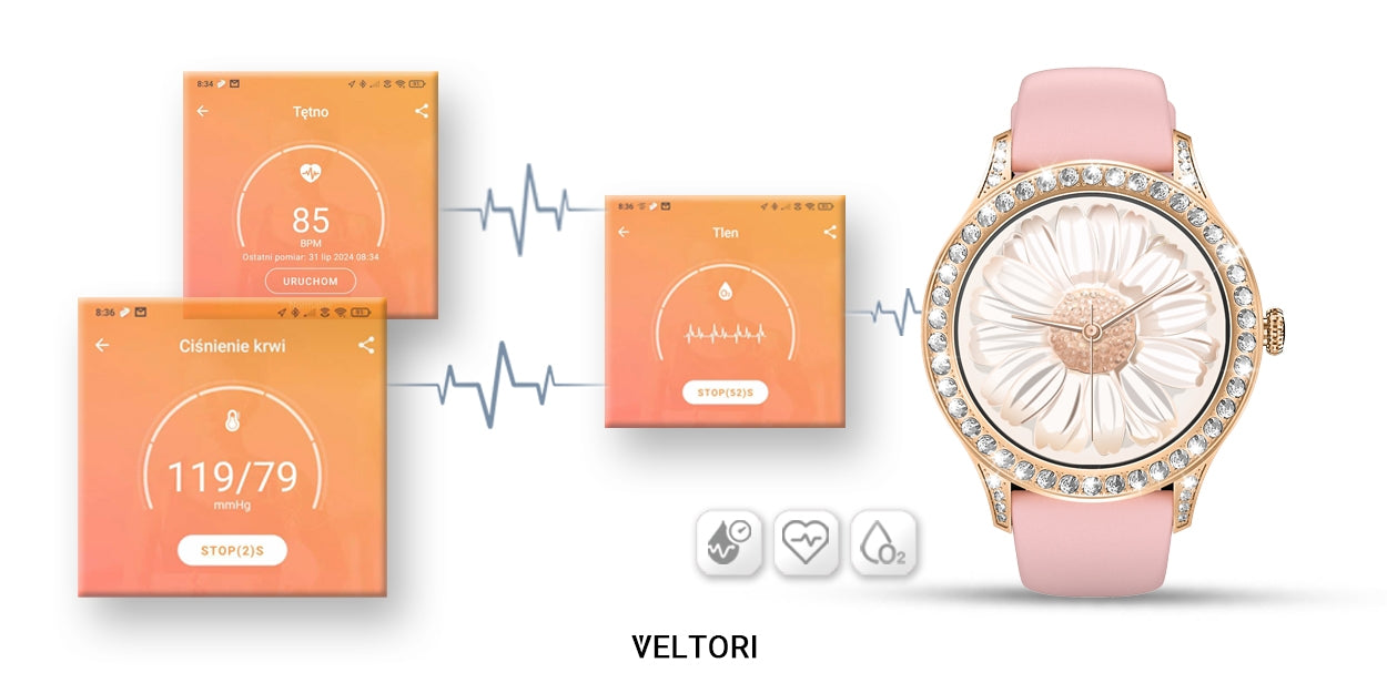 Smartwatch Damski VELTORI VT360-1 Różowy Pasek Silikonowy – zdjęcie 11