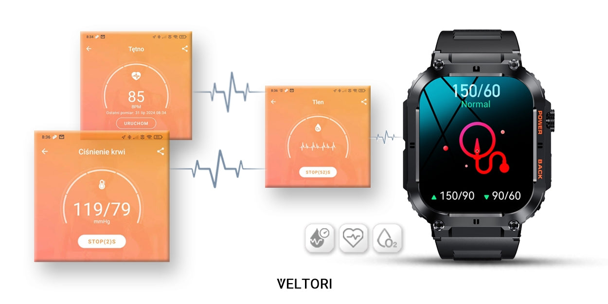 Smartwatch VELTORI VT200-1 Czarny Pasek Silikonowy – zdjęcie 11