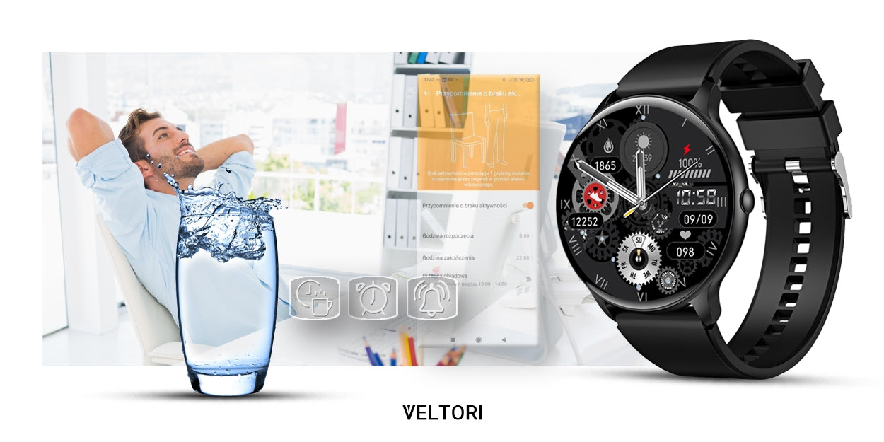 Smartwatch VELTORI VT160-1 Czarny Pasek Silikonowy – zdjęcie 12