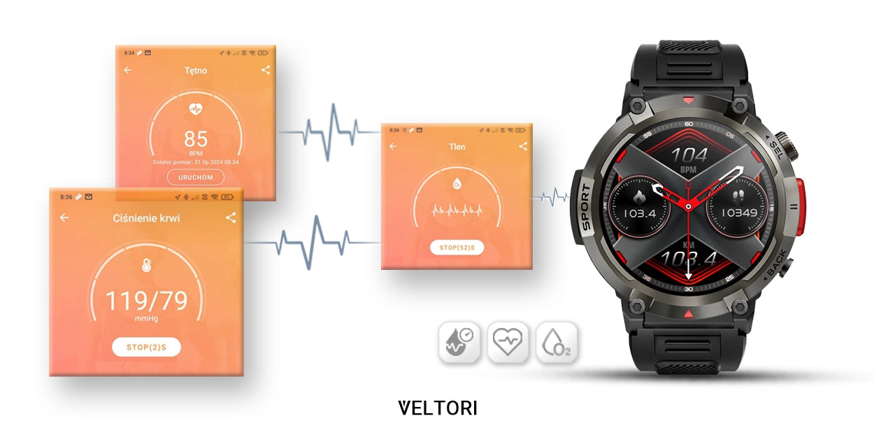 Smartwatch VELTORI VT140-1 Czarny Pasek Silikonowy – zdjęcie 12