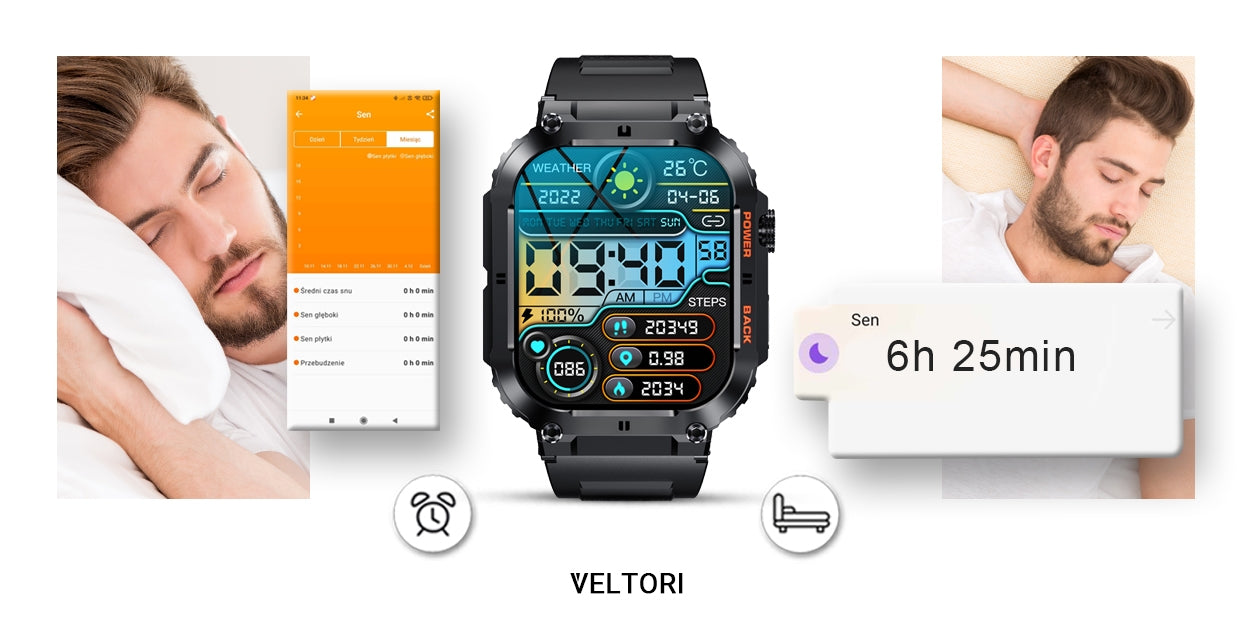 Smartwatch VELTORI VT200-1 Czarny Pasek Silikonowy – zdjęcie 13