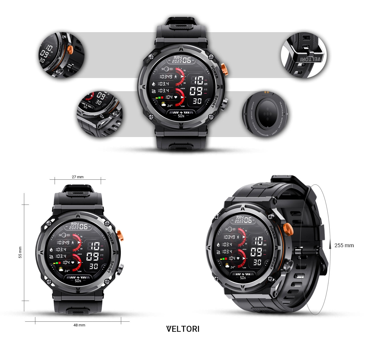 Smartwatch VELTORI VT130-1 Czarny Pasek Silikonowy – zdjęcie 14