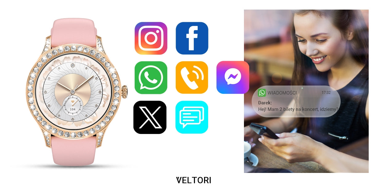 Smartwatch Damski VELTORI VT360-1 Różowy Pasek Silikonowy – zdjęcie 14