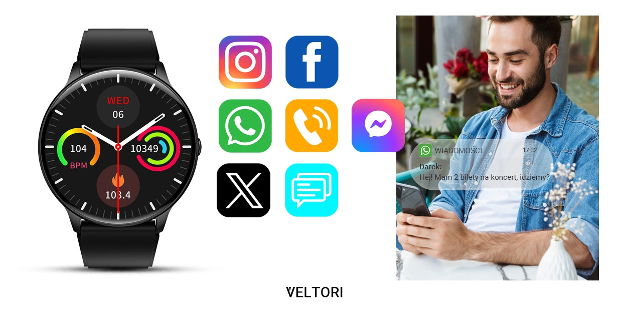 Smartwatch VELTORI VT160-1 Czarny Pasek Silikonowy – zdjęcie 14