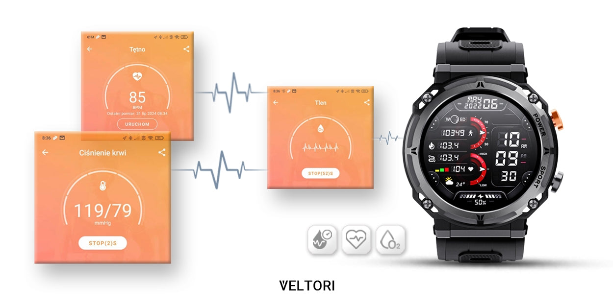 Smartwatch VELTORI VT130-1 Czarny Pasek Silikonowy – zdjęcie 15
