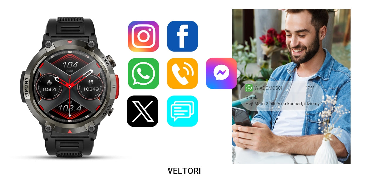 Smartwatch VELTORI VT140-1 Czarny Pasek Silikonowy – zdjęcie 15