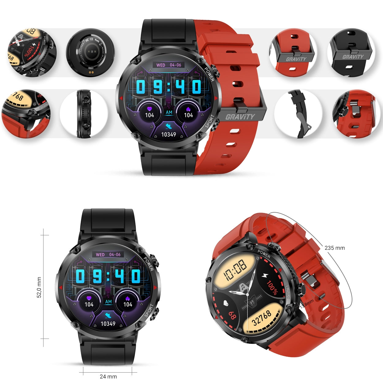 Smartwatch Gravity GT21-6 + Czerwony Pasek Silikonowy – zdjęcie 11