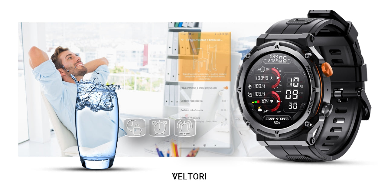 Smartwatch VELTORI VT130-1 Czarny Pasek Silikonowy – zdjęcie 16