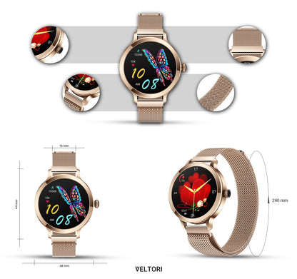 Smartwatch Damski VELTORI VT340-1 Złota Bransoleta + Różowy Pasek – zdjęcie 16